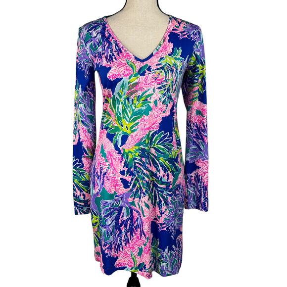Lilly Pulitzer X-Small Erin Mini Dress Floral V-Neck Stretch Lightweight Multi - Picture 1 of 9